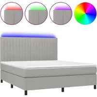 vidaXL Boxspring met matras en LED stof lichtgrijs 180x200 cm