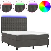 vidaXL Boxspring met matras en LED fluweel donkergrijs 140x190 cm