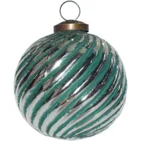 Clayre & Eef Kerstbal Ø 10 cm Groen Zilverkleurig Glas Metaal Kerstdecoratie Groen Kerstdecoratie