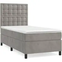 vidaXL Boxspring met matras fluweel lichtgrijs 90x200 cm
