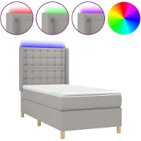 vidaXL Boxspringbed met matras en LED-verlichting, lichtgrijs, 100x200 cm, stof