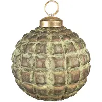 Clayre & Eef Kerstbal Ø 10 cm Groen Bruin Glas Kerstdecoratie Groen Kerstdecoratie