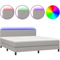 vidaXL Boxspring met matras en LED stof lichtgrijs 180x200 cm