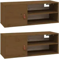 vidaXL Wandkasten 2 st 80x30x30 cm massief grenenhout honingbruin