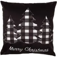 Clayre & Eef Kussenhoes 45x45 cm Zwart Wit Polyester Kerstbomen Merry Christmas Sierkussenhoes Zwart Sierkussenhoes