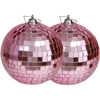 Othmar decorations disco kerstballen - 2x - roze - 10 cm - kunststof - Kerstbal