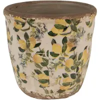 Clayre & Eef Bloempot Ø 14x13 cm Beige Geel Keramiek Citroenen Bloempot Binnen Beige Bloempot Binnen