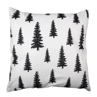 Clayre & Eef Kussenhoes 45x45 cm Zwart Wit Polyester Kerstbomen Sierkussenhoes Zwart Sierkussenhoes