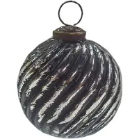 Clayre & Eef Kerstbal Ø 7 cm Zwart Zilverkleurig Glas Kerstdecoratie Zwart Kerstdecoratie