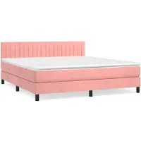 vidaXL Boxspring met matras fluweel roze 160x200 cm