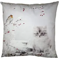 Clayre & Eef Kussenhoes 45x45 cm Wit Polyester Kat Sierkussenhoes Wit Sierkussenhoes