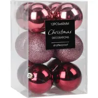 Merkloos Christmas Decoration Kerstballen - 12x - 6 cm - kunststof - roze - Kerstbal