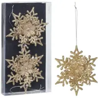 Merkloos Christmas Decoration kersthangers sneeuwvlokken- 2x - champagne - Kersthangers