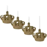 Merkloos Christmas Decoration kersthangers kroontjes 4x -champagne -7,5 cm - Kersthangers
