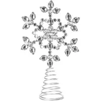 Merkloos Christmas Decoration piek - ster vorm - zilver met steentjes - 23 cm - kerstboompieken