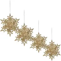 Merkloos Christmas Decoration kersthangers sneeuwvlokken 4x -champagne -11,5 cm - Kersthangers