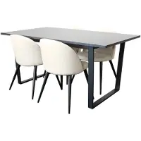 Ebuy24 Amira eethoek eettafel zwart marmer print en 4 stoelen fluweel beige.