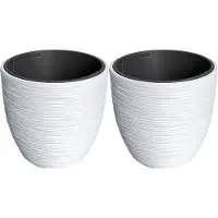 Prosperplast Plantenpot/bloempot Furu Stripes - 2x - buiten/binnen - kunststof - wit - D30 x H30 cm - Plantenpotten