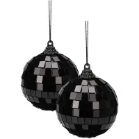 Merkloos Christmas Decoration disco kerstbal - 2x st - zwart - 8 cm - kunststof - Kerstbal