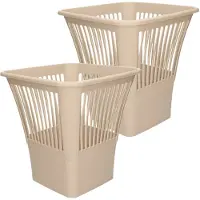 Forte Plastics Plasticforte Afvalbak/vuilnisbak/kantoor prullenbak - 2x stuks - plastic - beige - 30 cm - Prullenmanden