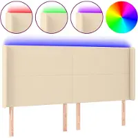 vidaXL Hoofdbord LED 183x16x118/128 cm stof crèmekleurig