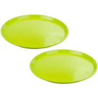Merkloos Set van 2x stuks groen rond dienblad/serveerblad van kunststof 34 cm - Dienbladen