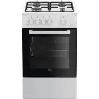 Beko FSG52020FW, Vrijstaand fornuis, Zwart, Wit, Knopbediening, Draaiknoppen, Wit, Bovenin rechts/links, Gas