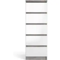 Ebuy24 Nada kommode hoog en smal met 5 lades, betondecor/wit hoogglans.