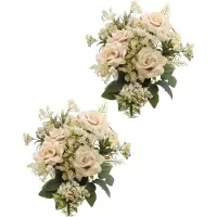 Chaks Rozen kunstbloemen boeket - 2x - ivoor/zalm kleurig - H41 cm