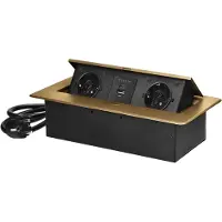 ORNO Pop-up Stekkerdoos - 2 stopcontacten - USB A en USB C - Inbouw Stekkerblok met 1.5 meter kabel - Messing