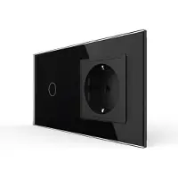 Livolo | Zwart | 1+SR | Dimmer | Wisselschakelaar met wandcontactdoos