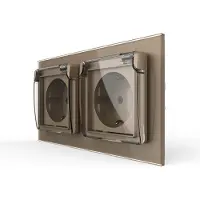Livolo Wandcontactdoos met klapdeksel | Goud | 2-Voudige Stopcontact | IP44