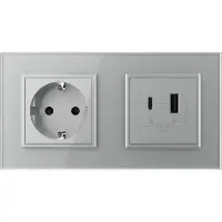 Livolo | Grijs | SR+SR | Wandcontactdoos | USB + USB type C oplader -