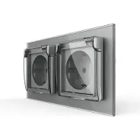 Livolo Wandcontactdoos met klapdeksel | Grijs | 2-Voudige Stopcontact | IP44