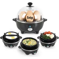 GADGY Eierkoker Elektrisch 3-delige set - Vaatwasbestendig - Inclusief Maatbeker - Zwart - 330 Watt - 18.7x18.7x16 cm