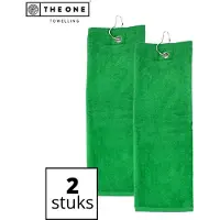 The One Towelling Golfhanddoeken - 40 x 50 cm- 2 Stuks - Sporthanddoek - Voordeelverpakking - Terry Velours - 100% Gekamd Katoen - Met metaal oog en karabijnhaak - Groen
