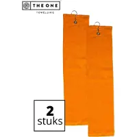 The One Towelling Golfhanddoeken - 40 x 50 cm- 2 Stuks - Sporthanddoek - Voordeelverpakking - Terry Velours - 100% Gekamd Katoen - Met metaal oog en karabijnhaak - Oranje