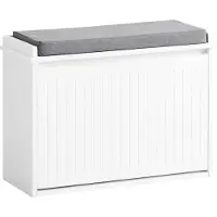 SoBuy Schoenenbank met 1 lade - Max. 150 kg - 60 x 26 x 46 cm - Wit/ Grijs