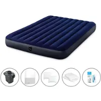 Intex luchtbed - 2 personen - 152 x 203 x 25 cm - Blau + elektrische pomp - 650 liter/minuut + hoeslaken wit + kussen + molton 2-in-1 kussenslopen + reparatieset