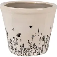 Clayre & Eef Bloempot Ø 12x11 cm Beige Zwart Keramiek Bloemen Bloempot Binnen Beige Bloempot Binnen