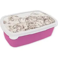 MuchoWow Broodtrommel Roze - Lunchbox - Brooddoos - Dino - Kinderen - Jungle - Planten - Kids - 18x12x6 cm - Kinderen - Meisje