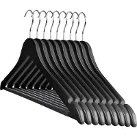Jago Kledinghangers met broekhanger - Set 30 stuks - Hout - Zwart - 360 graden draaibaar