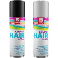 Smiffys Carnaval verkleed hoofdhaar verf/spuitspray - zwart en wit - spuitbussen - 125 ml p/st