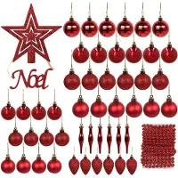 Sarcia.eu Set van Rode Kerstboomversiering: Ballen, Piektopper, Slag 48 stuks