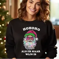 B&C Foute kersttrui- Hohoho Als er maar wijn is- Zwarte sweater- maat XL
