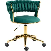 Merax Stoel op Wielen - Luxe Bureaustoel - Ergonomisch - Wieltjes - Draaibaar & Verstelbaar - Groen met Goud
