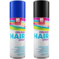Smiffys Carnaval verkleed hoofdhaar verf/spuitspray - zwart en blauw - spuitbussen - 125 ml p/st