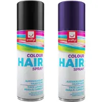 Smiffys Carnaval verkleed hoofdhaar verf/spuitspray - zwart en paars - spuitbussen - 125 ml p/st