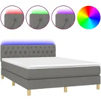 vidaXL Boxspring met matras en LED stof donkergrijs 140x190 cm