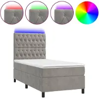 vidaXL Boxspring met matras en LED fluweel lichtgrijs 90x190 cm